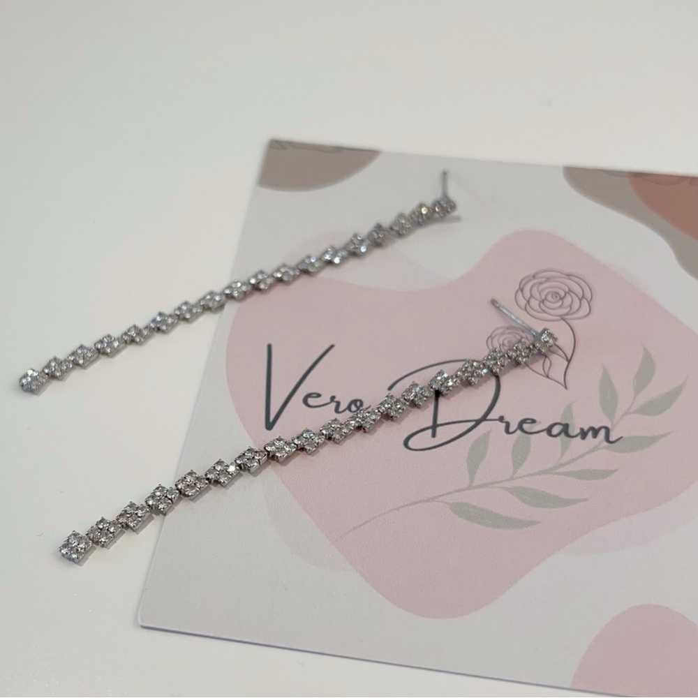925 Silver Post Long Zircon Dangle Earrings | Nickel-Free | High Quality